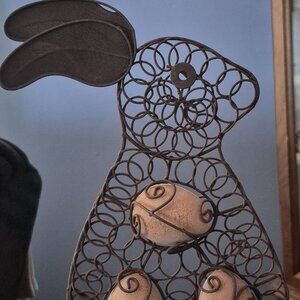 Metal Bunny Rabbit with 3 Terra Cotta Eggs Figurine Statue Cute Home Decor NEW